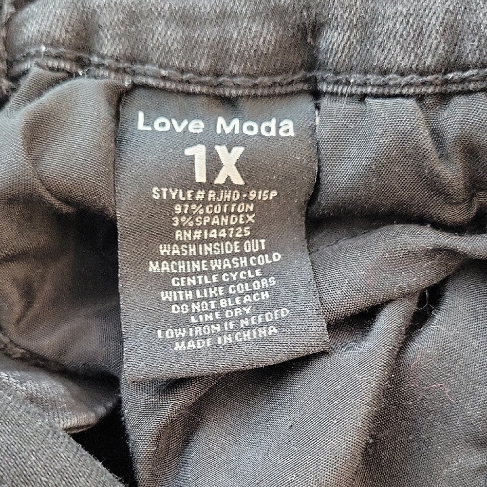 Love Moda Womens Black Distressed Denim Overalls Ripped Knee Size 1X RJHD-915P - Picture 6 of 7